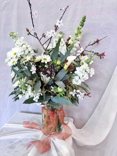 White Bouquet In Glass Vase